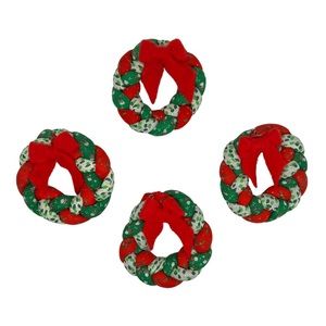 Vintage Patchwork Quilted Braided Christmas Holiday Mini Wreaths, Set of 4